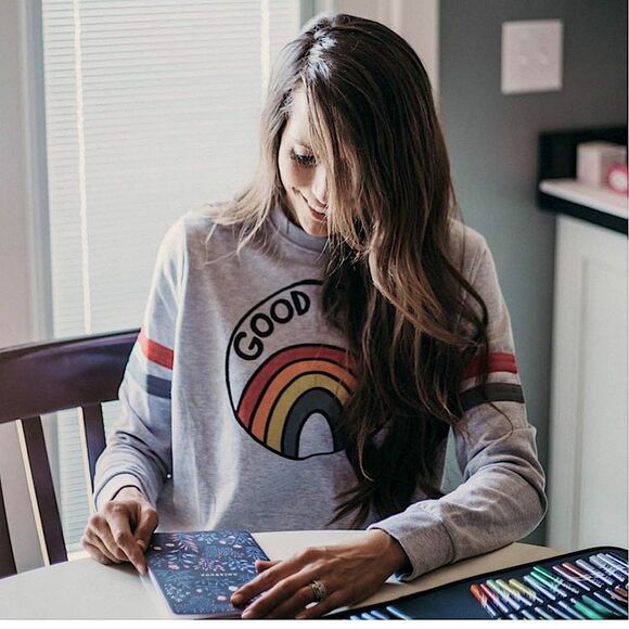 🌴 Good Vibes Rainbow Graphic Sweatshirt Gray Retro Small - Picture 2 of 11
